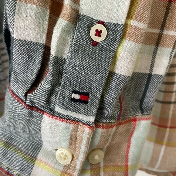 Tommy Hilfiger Mens Linen Blend Long Sleeve Plaid Shirt Size XL Multicolored - Picture 5 of 7
